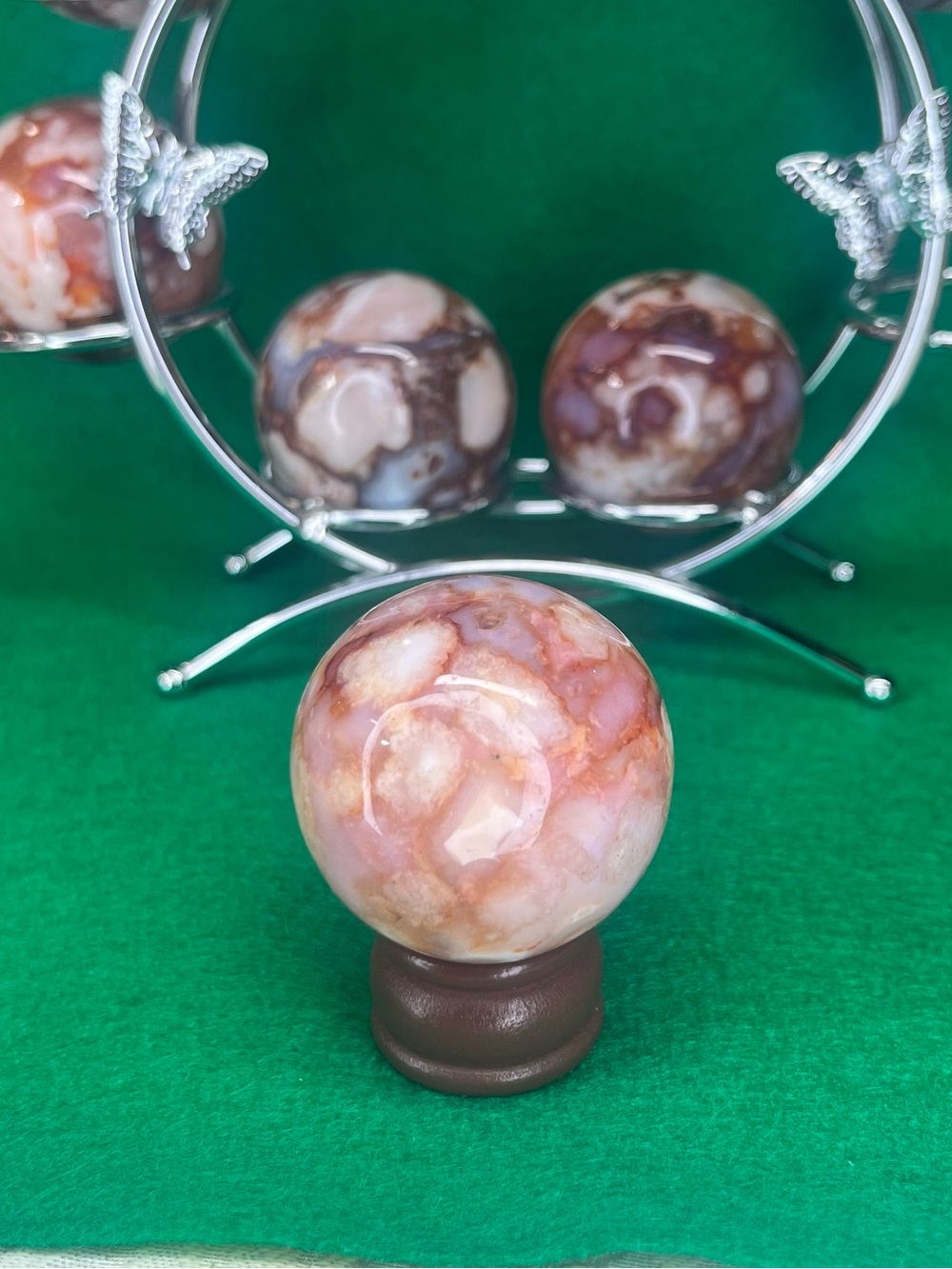Red flower Agate Crystal Sphere